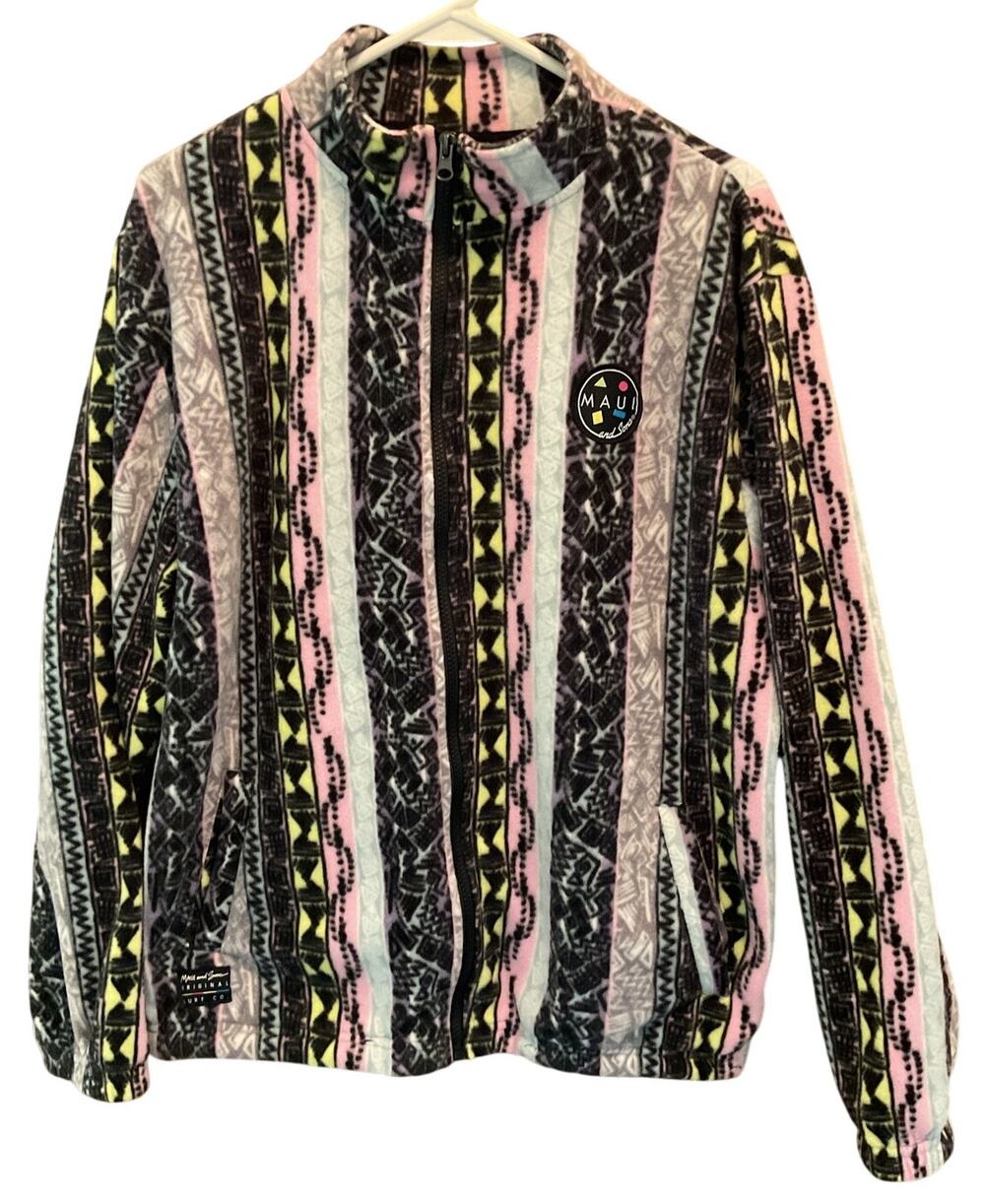 NEW Maui and Sons Mens Rare Print Geometric Full Zip Fleece Jacket Coat Size M